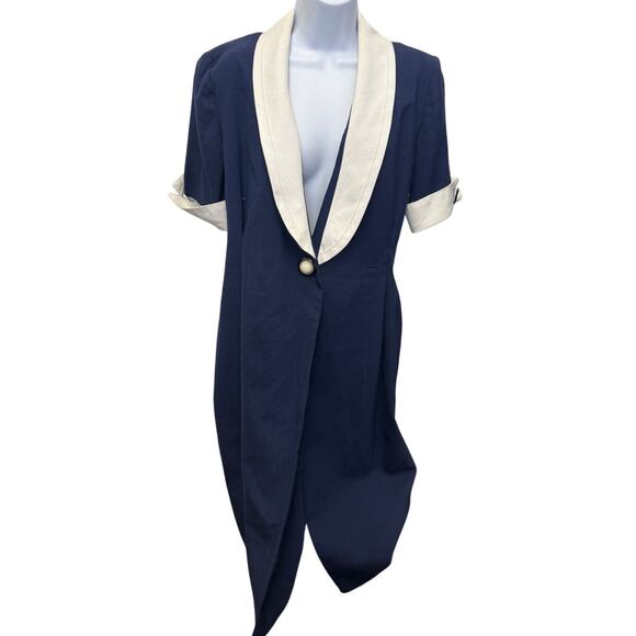 Vtg Cynthia Howie Sz 6 Wrap Dress knee short Sleeve Navy Blue School Girl navy - Picture 1 of 6